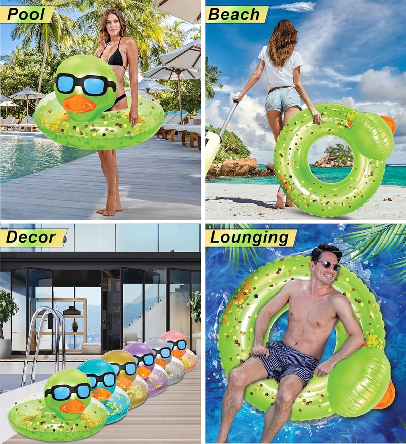 POZA Inflatable Duck Pool Float Tube- Heavy Duty Vinyl UV Resistant Confetti Pool Duck Floatie, Animal Pool Float Swim Ring Pool Inflatables for Kids and Adults for Beach, Party, Vacation - Image 3